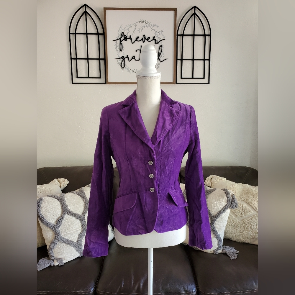 Vintage George 90's Purple Violet Three Button Blazer Size 6 Classic Boho Chic